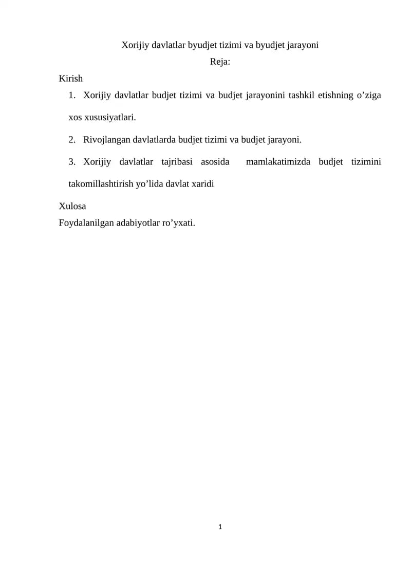 Xorijiy davlatlar byudjet tizimi va byudjet jarayoni