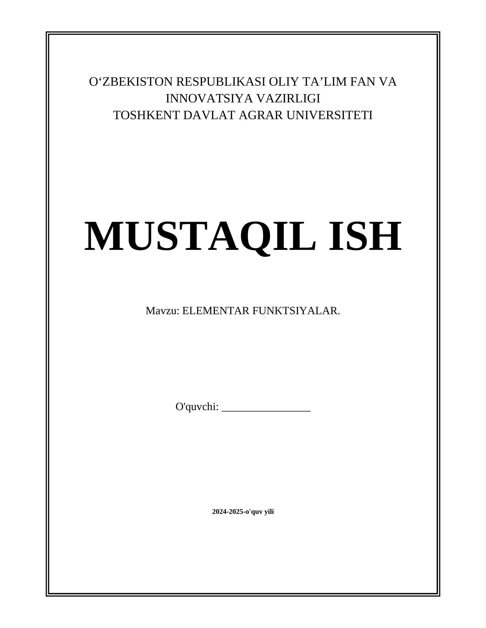 ELЕMЕNTAR FUNKTSIYALAR.