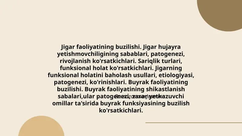 Jigar va buyrak faoliyatining buzilishi