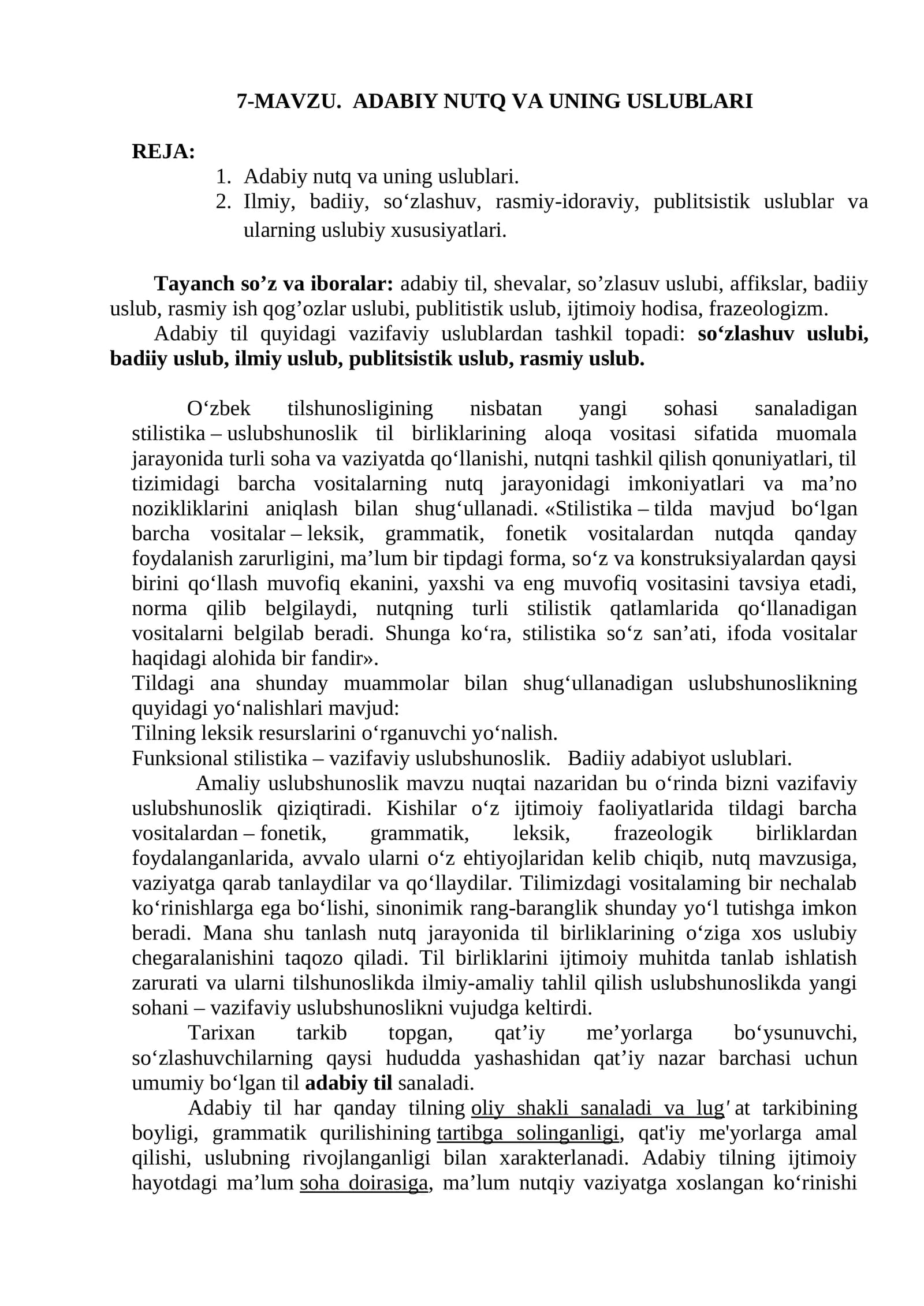 ADABIY NUTQ VA UNING USLUBLARI