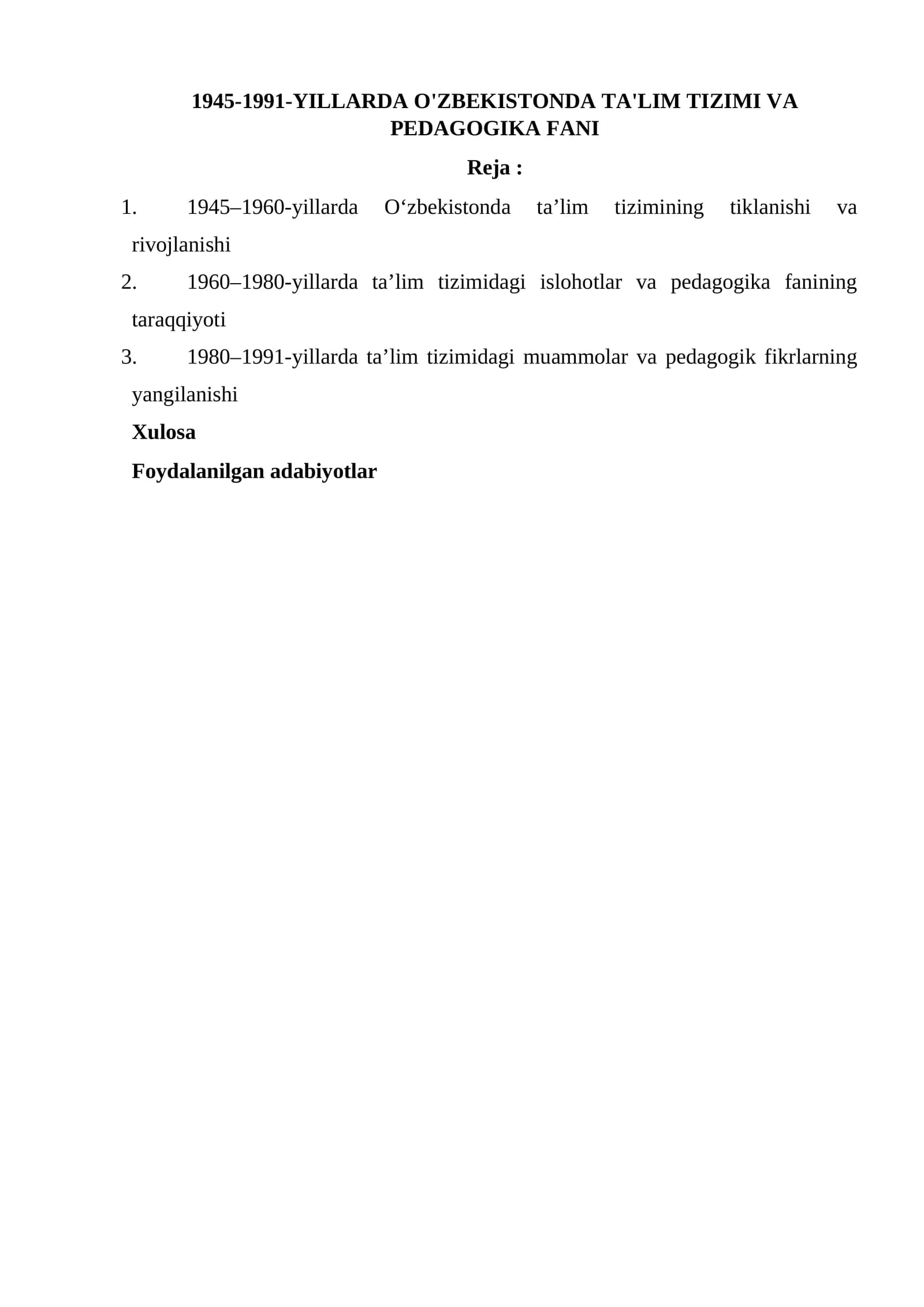 1945-1991-YILLARDA O'ZBEKISTONDA TA'LIM TIZIMI VA PEDAGOGIKA FANI