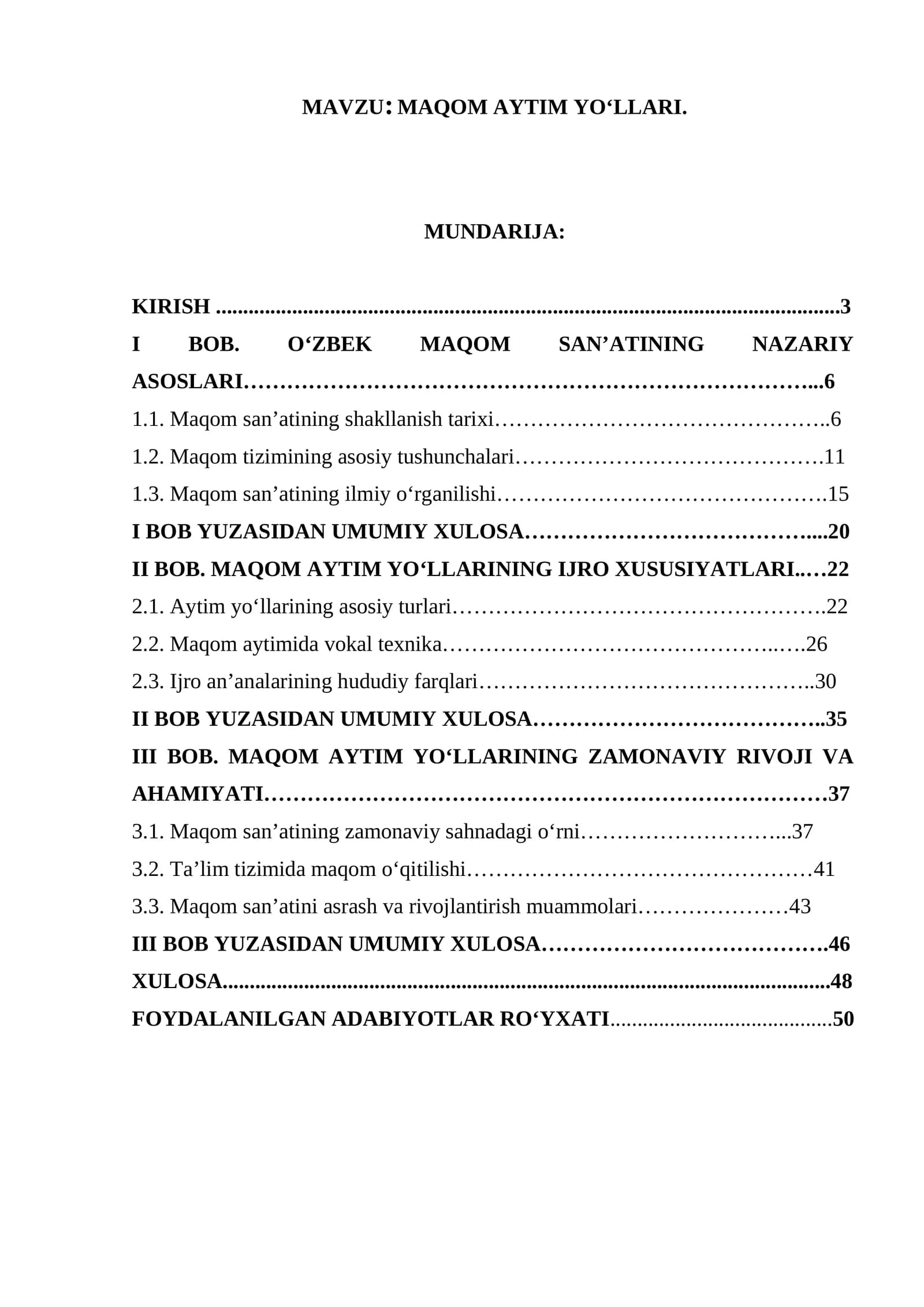 MAQOM AYTIM YO‘LLARI.