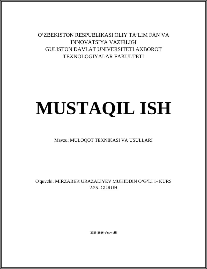 MULOQOT TEXNIKASI VA USULLARI