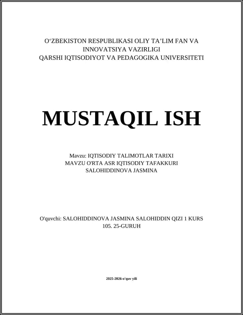 O'rta asr iqtisodiy tizimining umumiy xususiyatlari