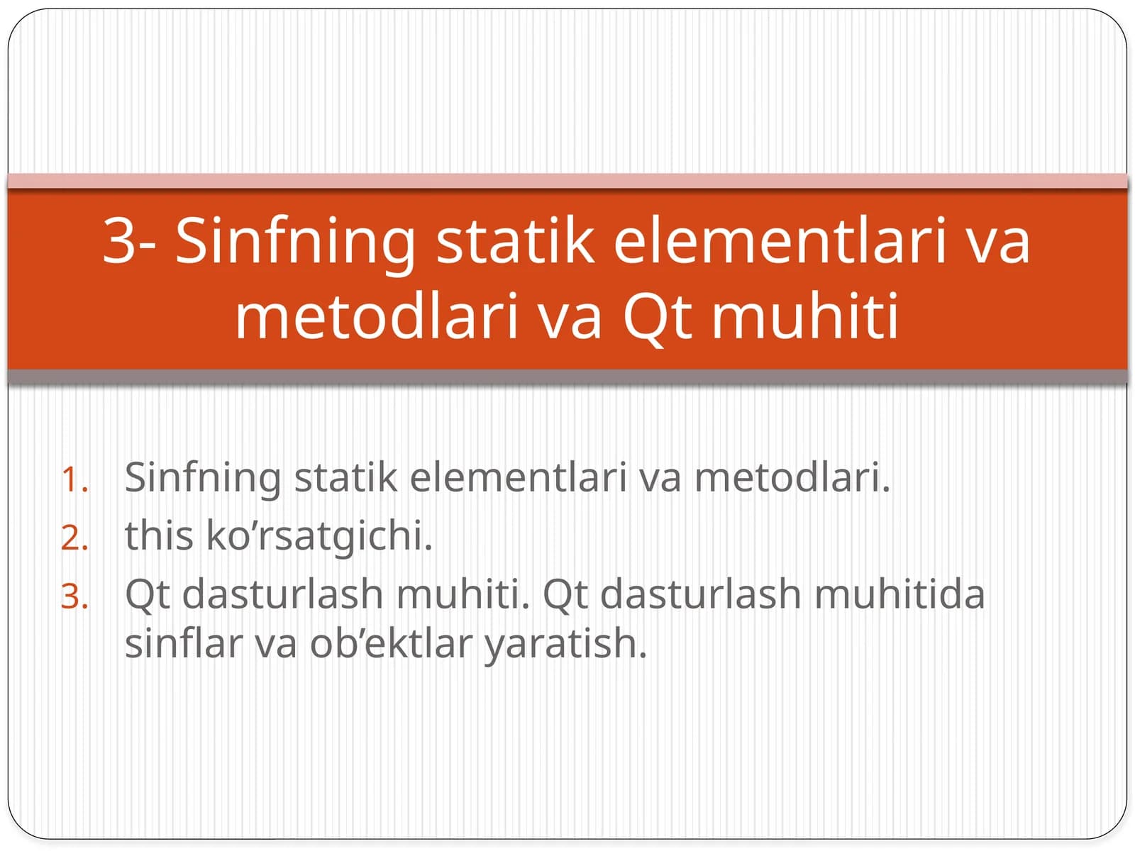 Sinfning statik elementlari va metodlari