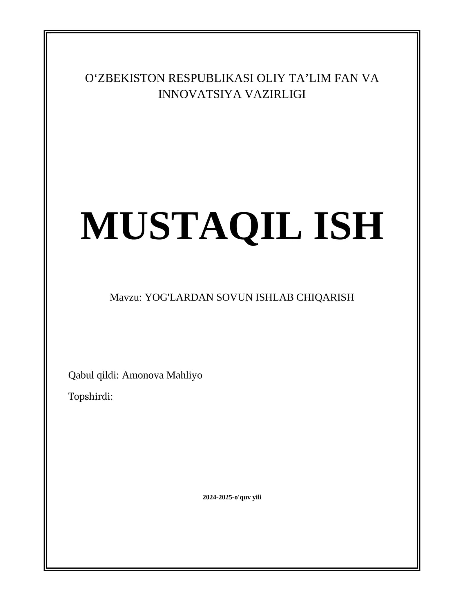 YOG'LARDAN SOVUN ISHLAB CHIQARISH