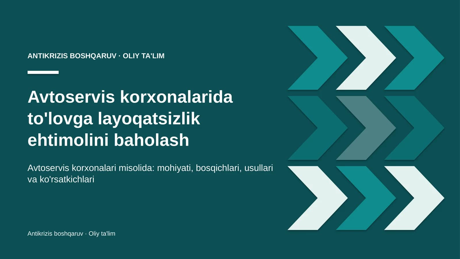 Avtoservis korxonalarida to'lovga layoqatsizlik ehtimolini baholash