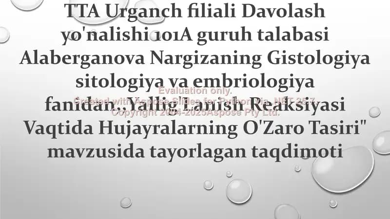 Yallig'Lanish Reaksiyasi Vaqtida Hujayralarning O'Zaro Tasiri