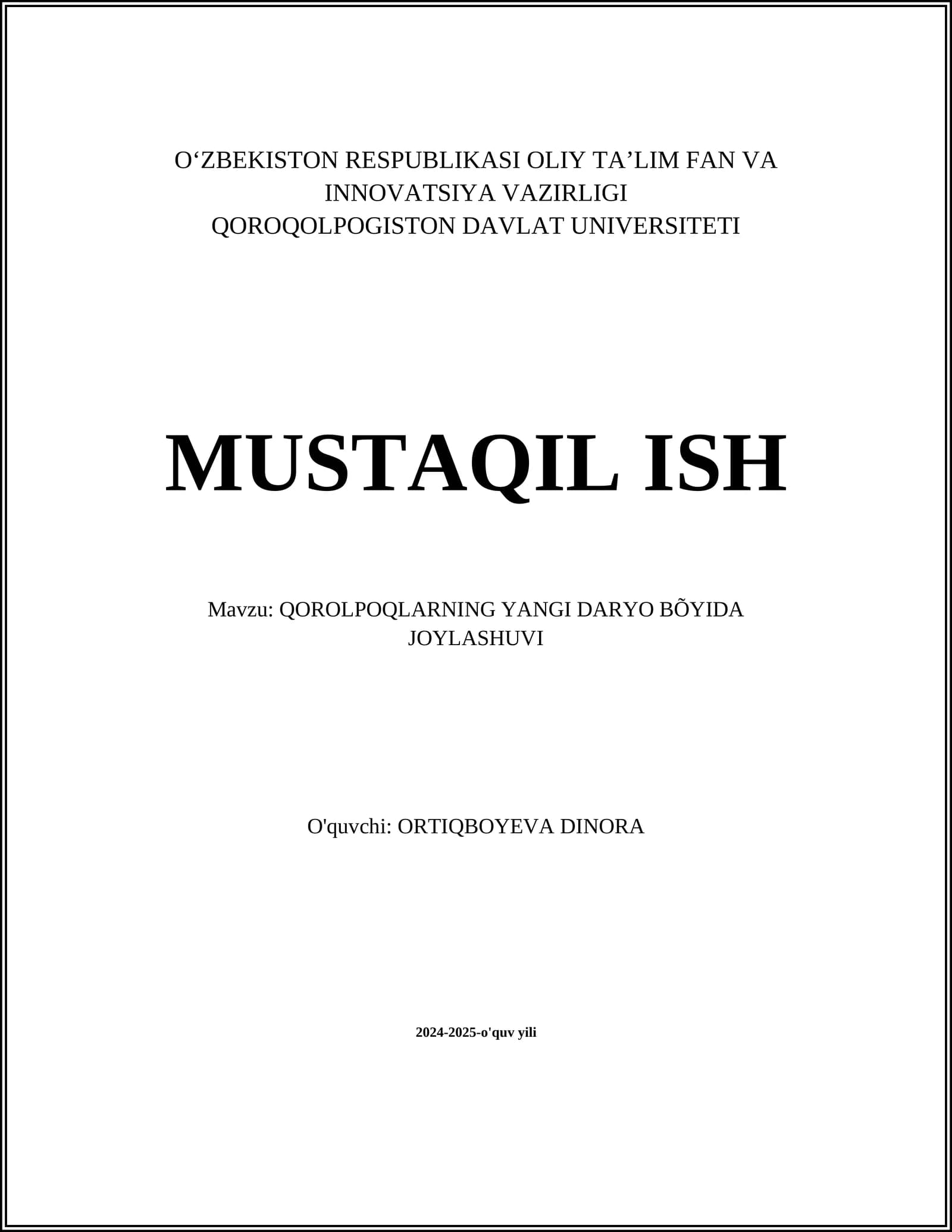 QOROLPOQLARNING YANGI DARYO BÕYIDA JOYLASHUVI