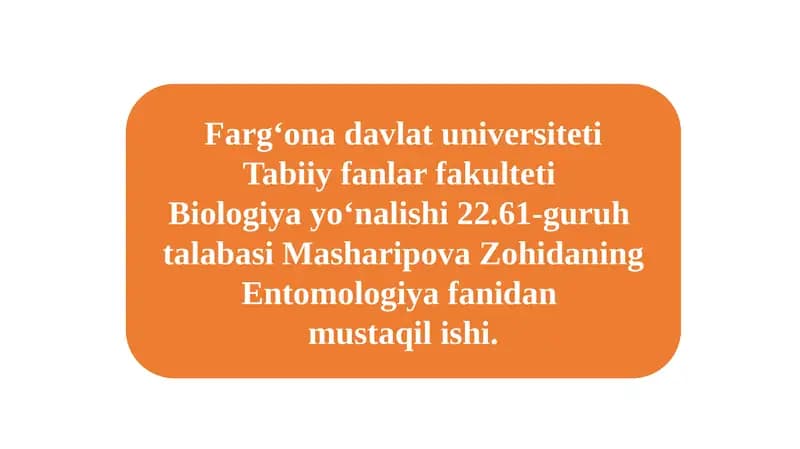 Entomologiya fanidan mustaqil ishi