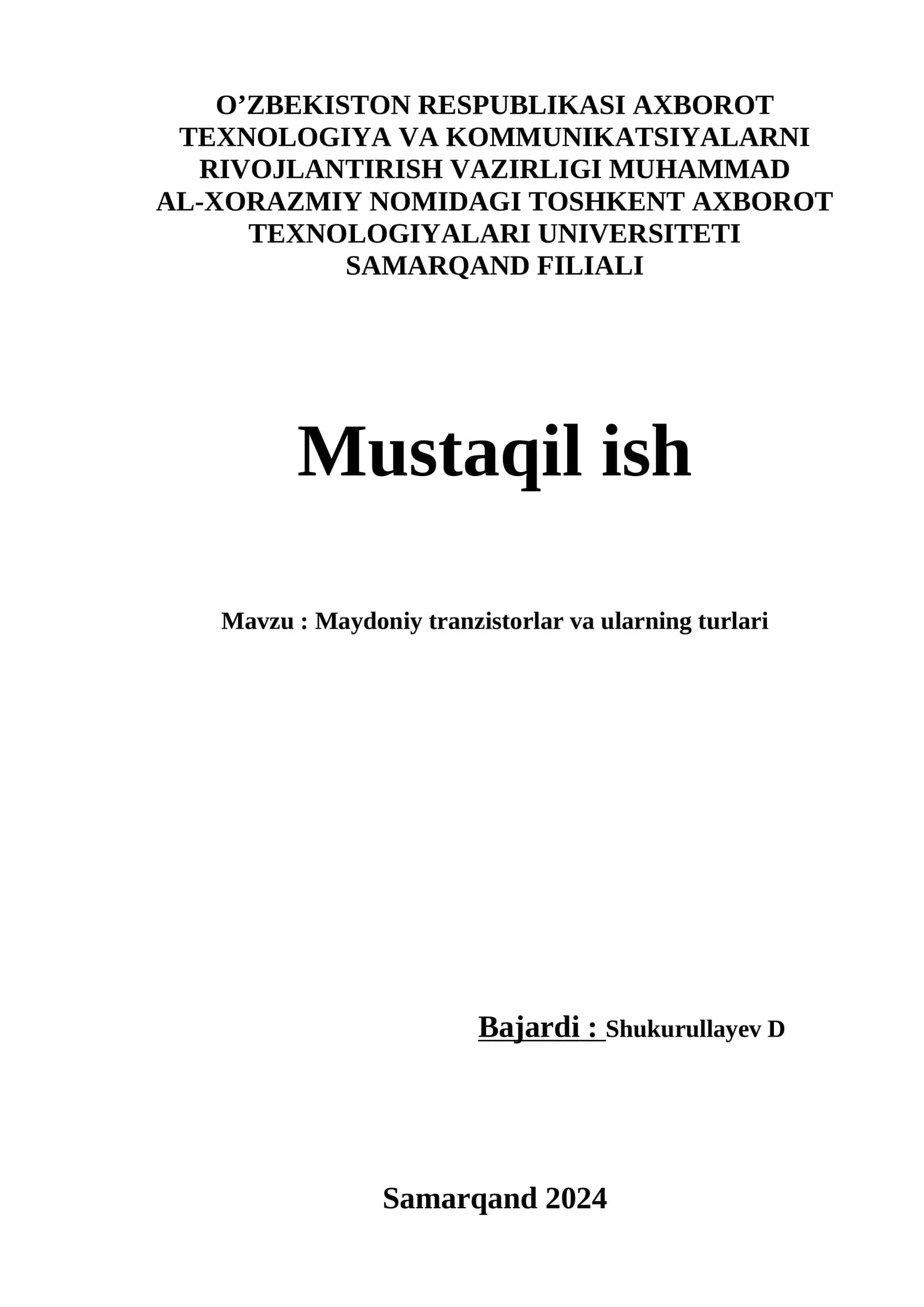 Maydoniy tranzistorlar va ularning turlari