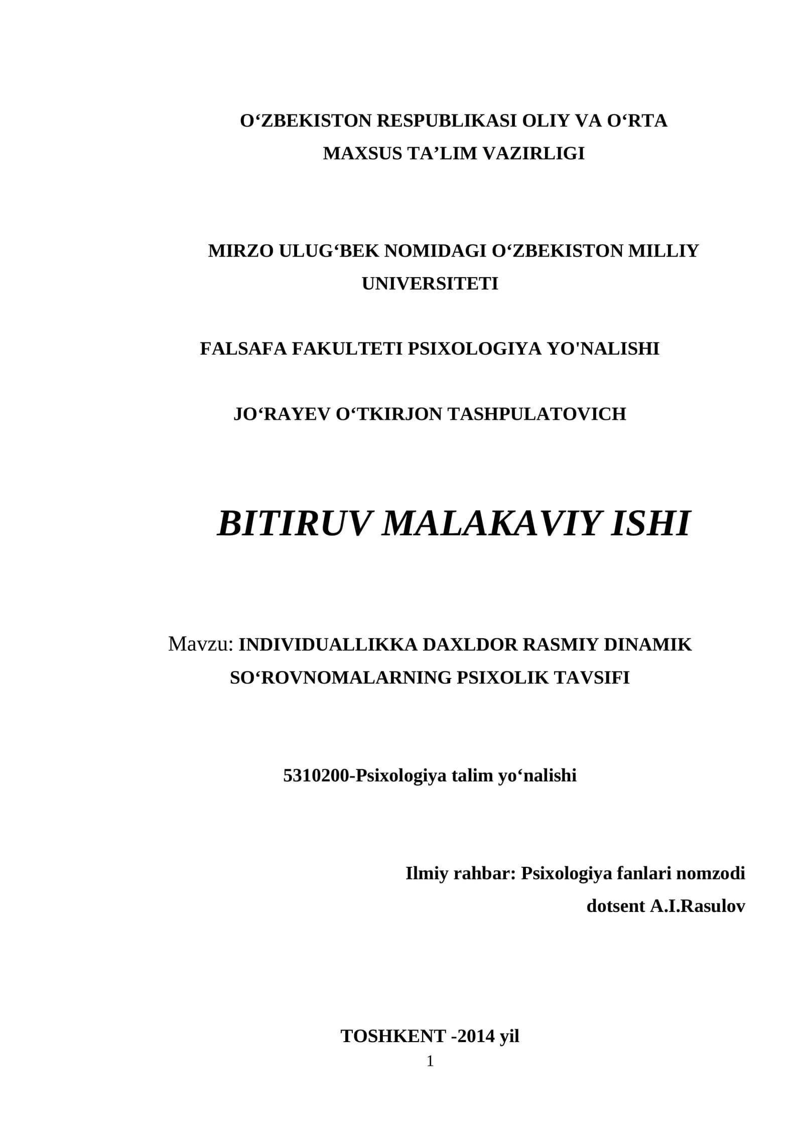 INDIVIDUALLIKKA DAXLDOR RASMIY DINAMIK    SO‘ROVNOMALARNING PSIXOLIK TAVSIFI