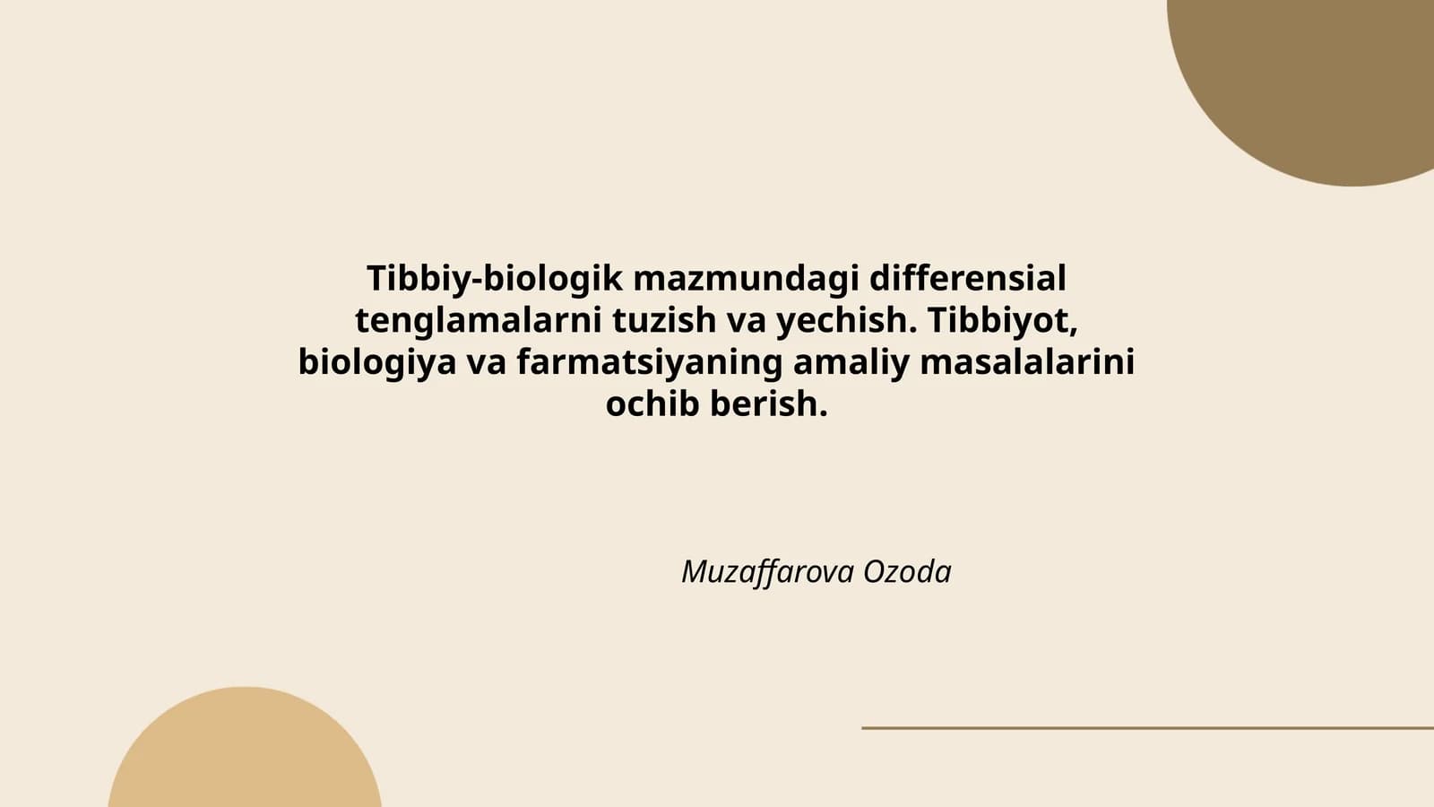 Tibbiy-biologik mazmundagi differensial tenglamalar