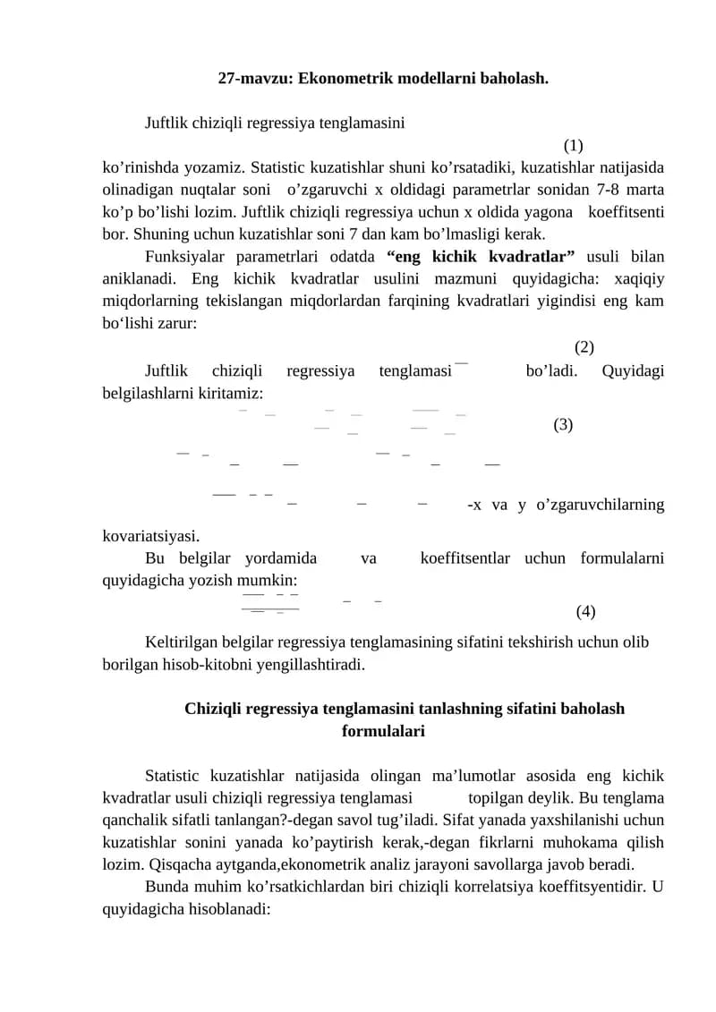 Ekonometrik modellarni baholash