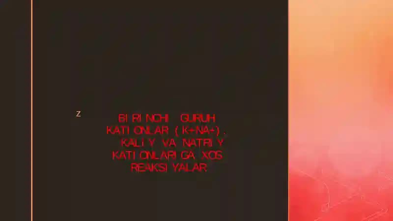 BIRINCHI GURUH KATIONLAR (K+NA+). KALIY VA NATRIY KATIONLARIGA XOS REAKSIYALAR