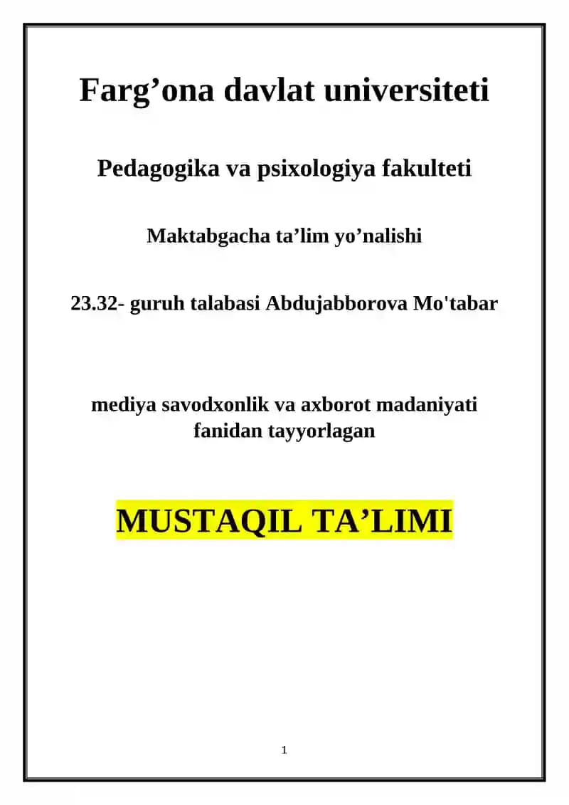 SHAXSGA YOʻNALTIRILGAN AXBOROT