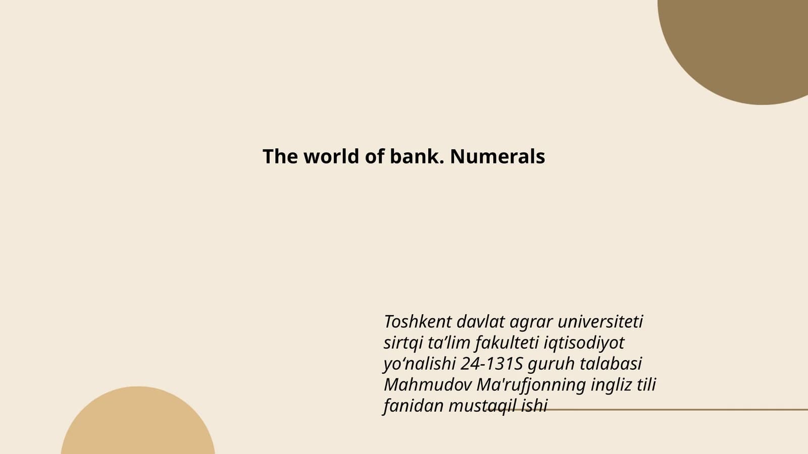 The world of bank. Numerals
