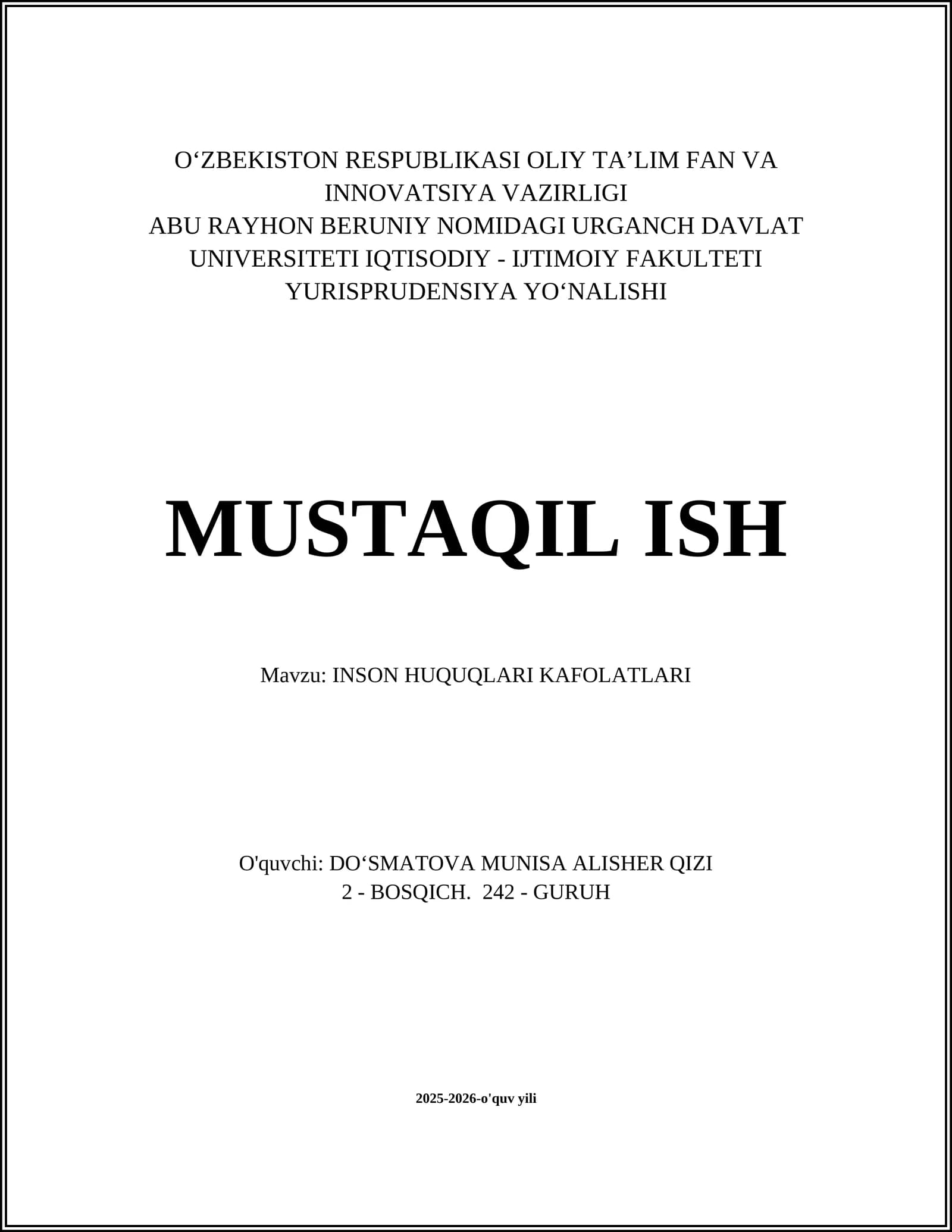 INSON HUQUQLARI KAFOLATLARI