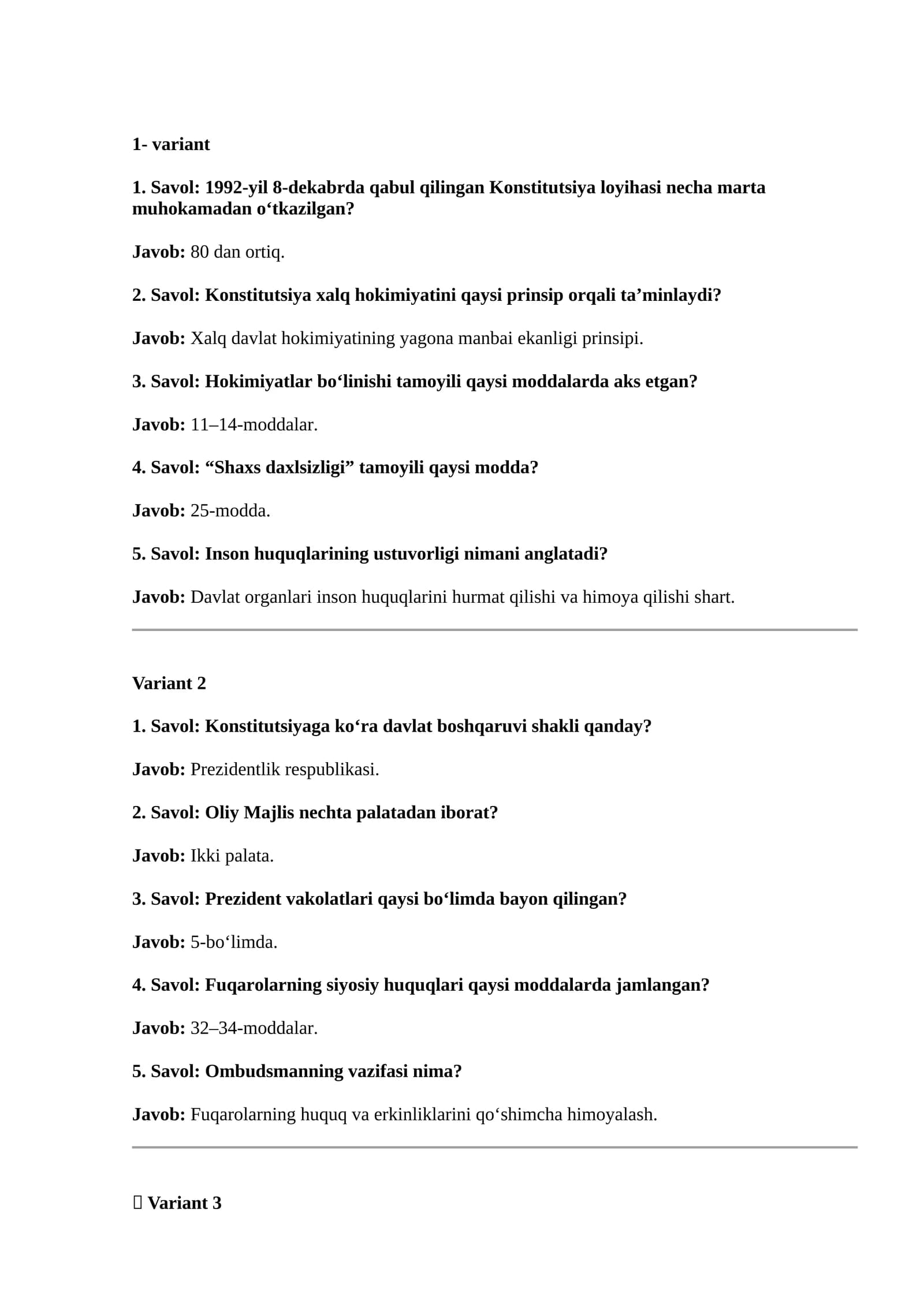 tarix fani boyicha testlar