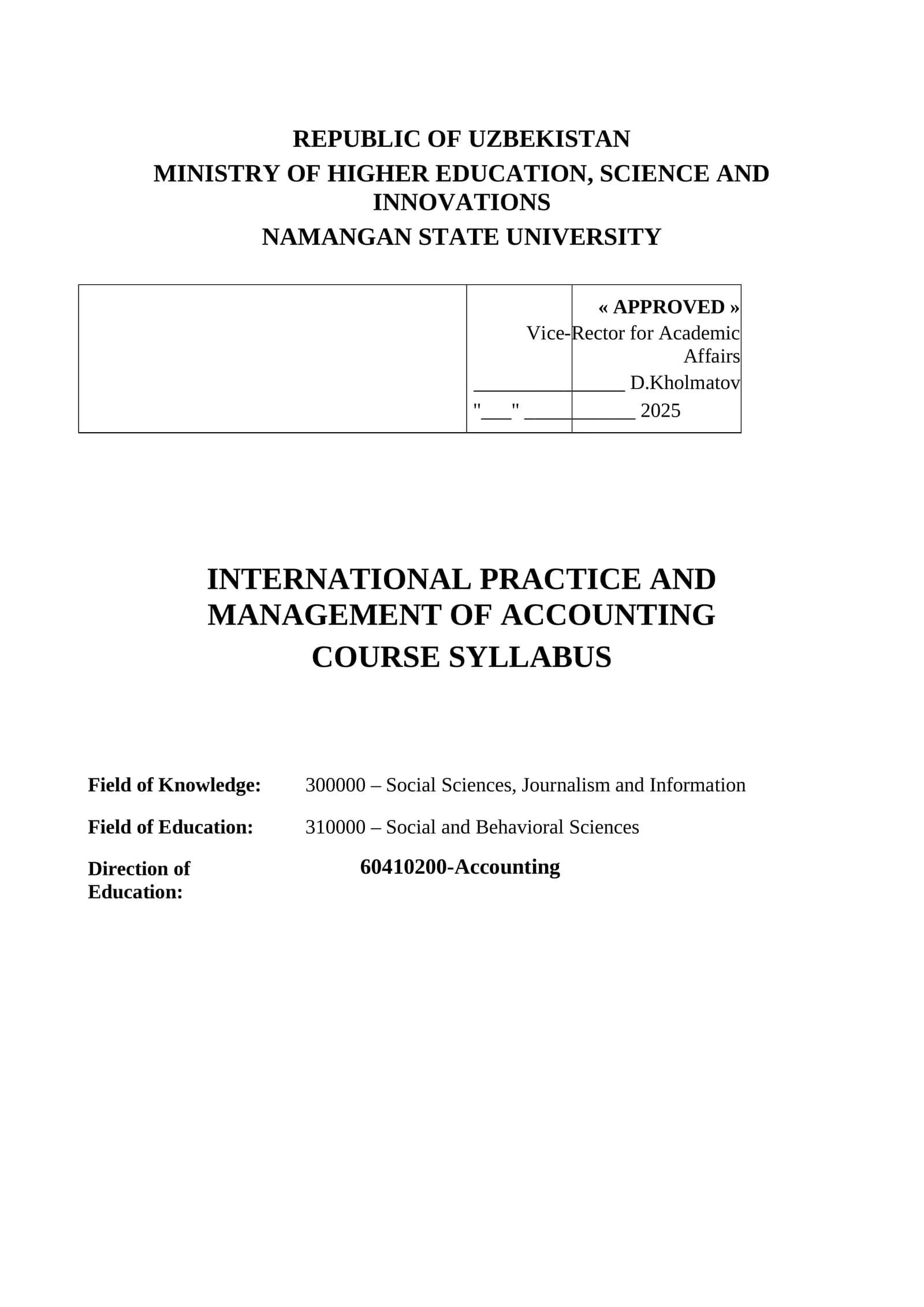 International Practice and Management of Accounting