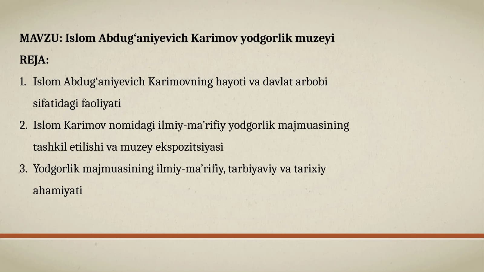 Islom Abdug‘aniyevich Karimovning yodgorlik muzeyi