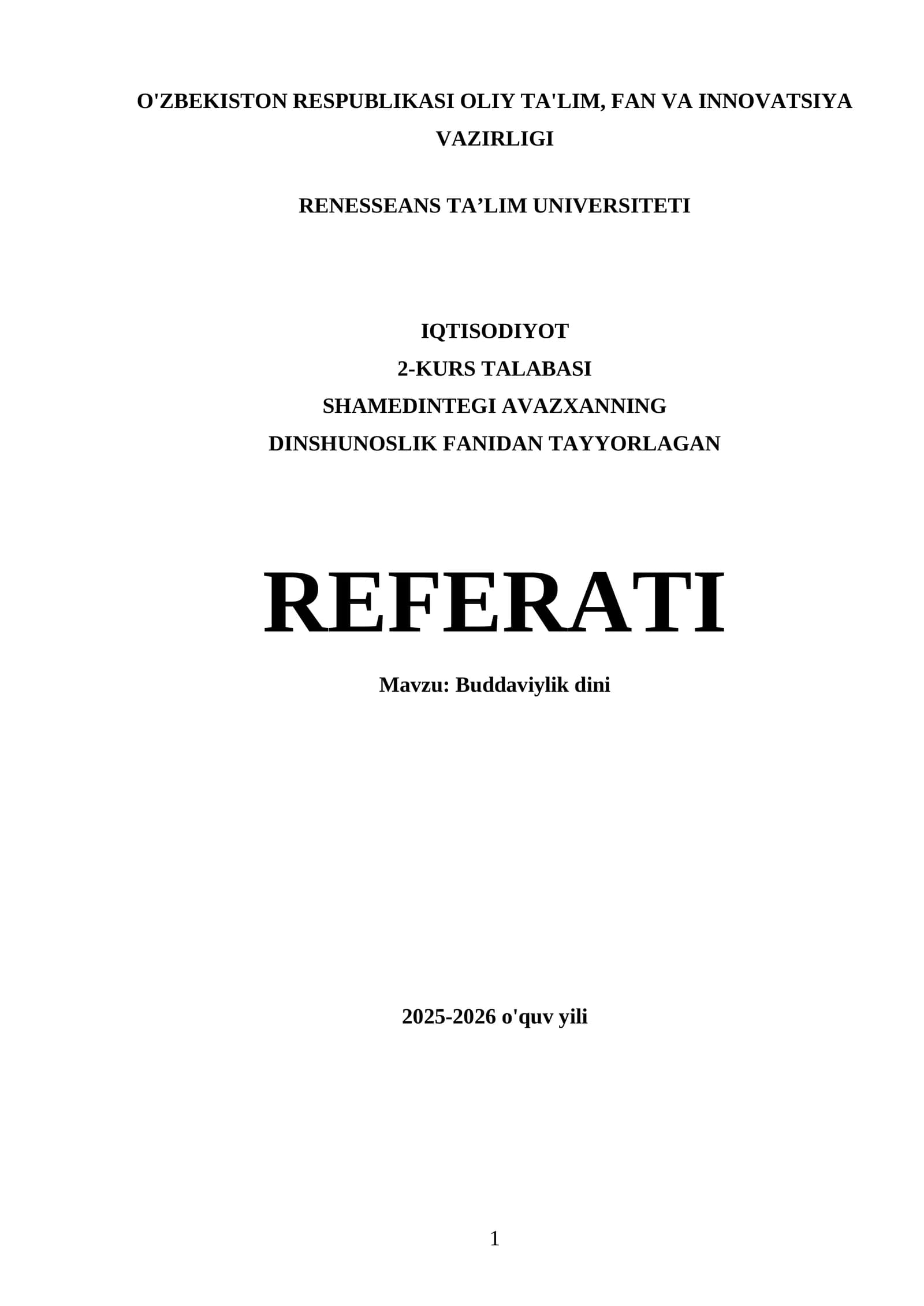 Buddaviylik dini REFERATI
