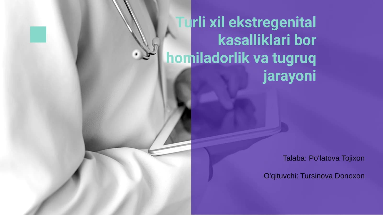 Turli xil ekstregenital kasalliklari bor homiladorlik va tugruq jarayoni