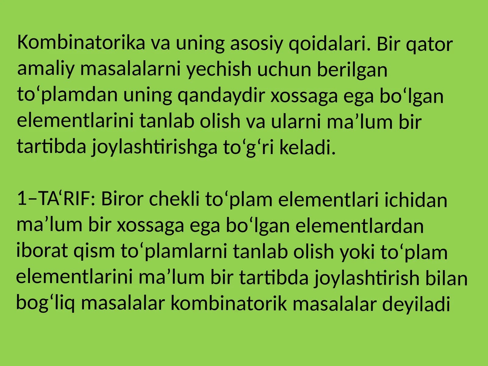 Kombinatorika va uning asosiy qoidalari