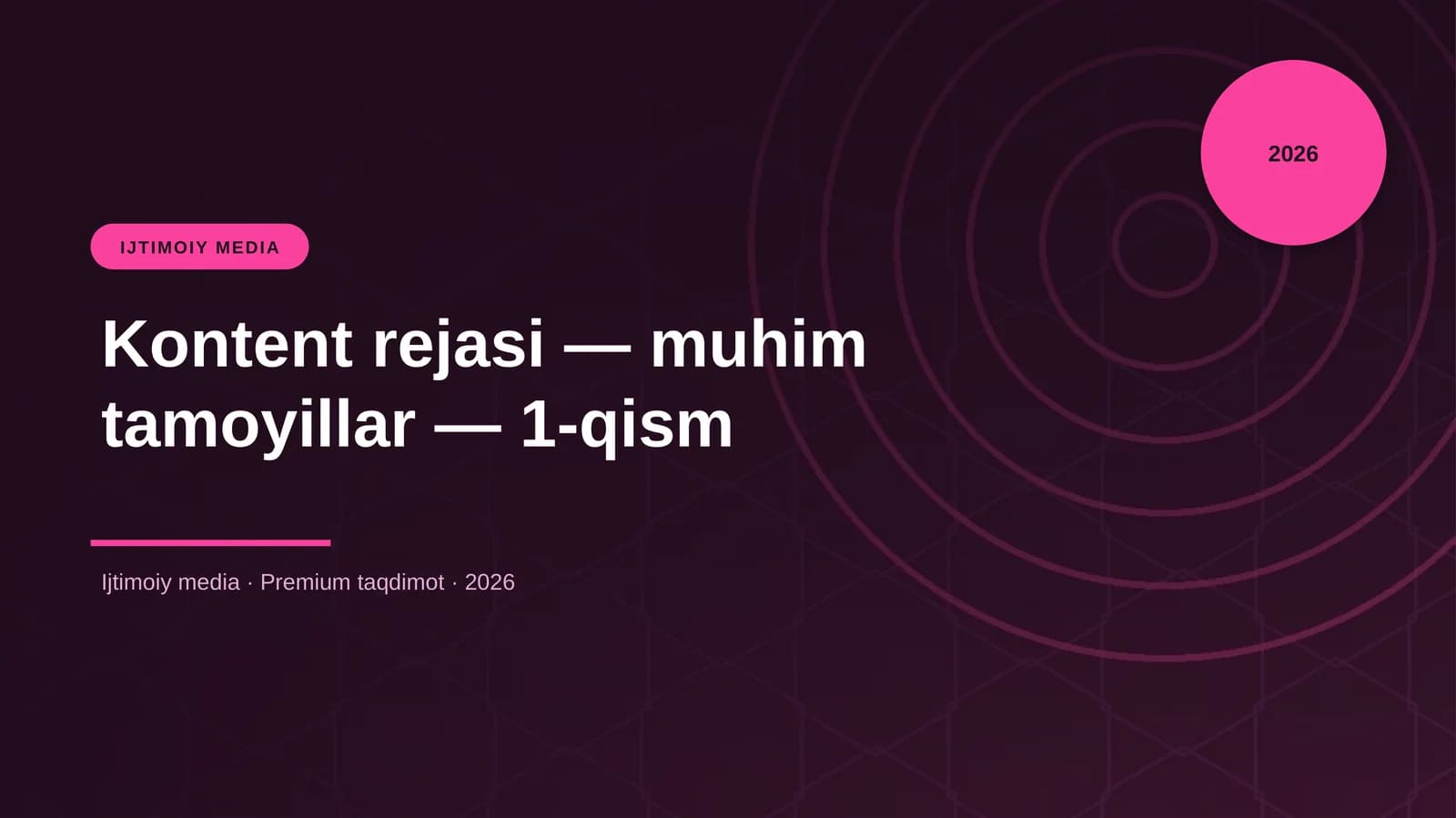 Kontent rejasi — muhim tamoyillar — 1-qism
