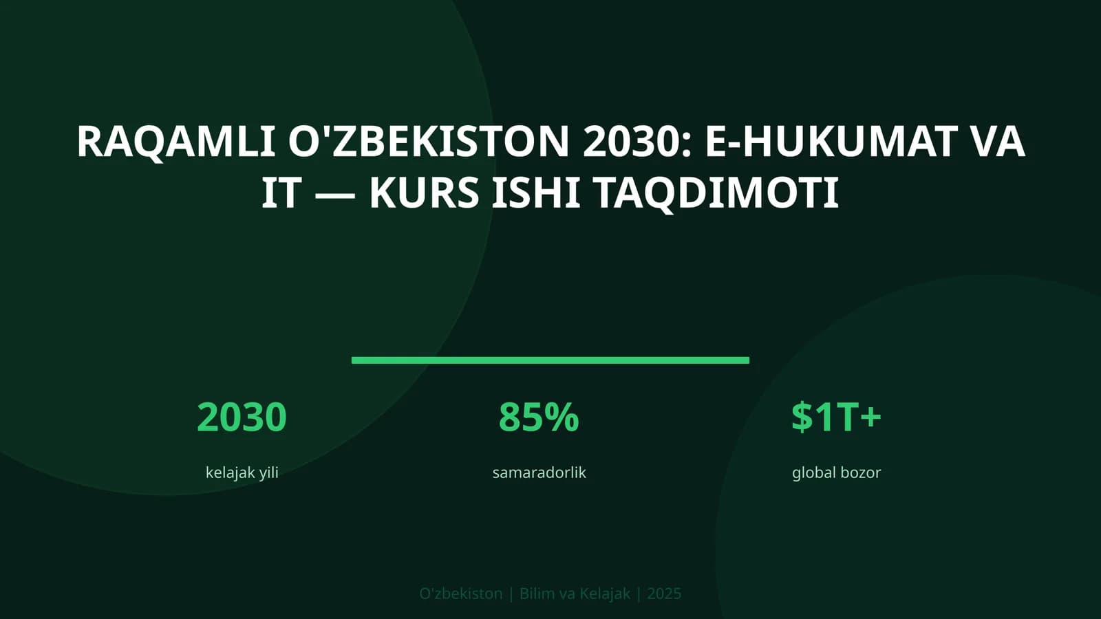 Raqamli O'zbekiston 2030: E-Hukumat va IT — Kurs ishi taqdimoti