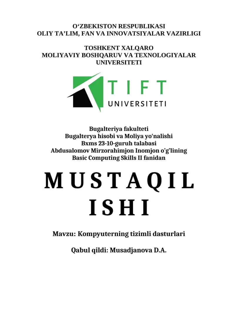 Kompyuterning tizimli dasturlari