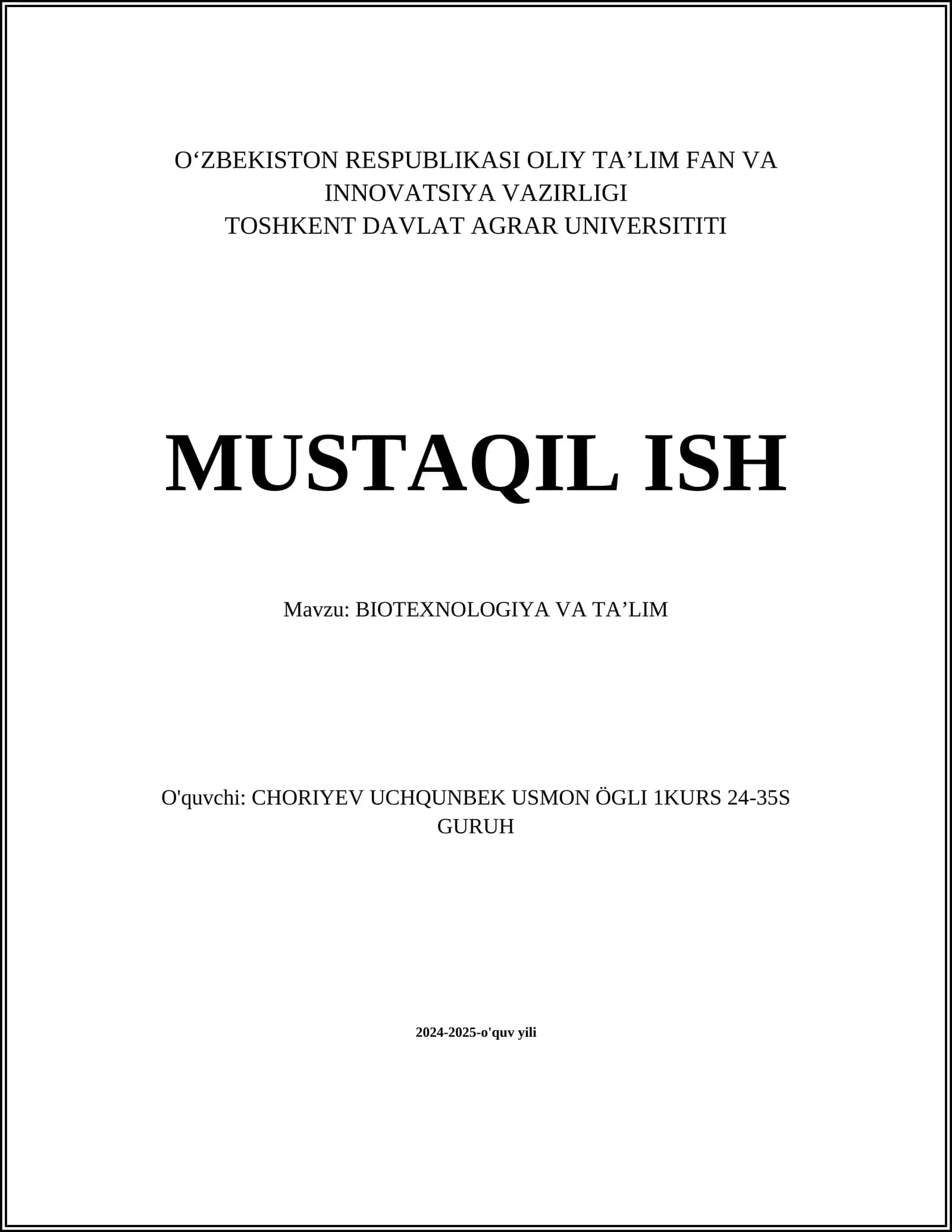 BIOTEXNOLOGIYA VA TA’LIM