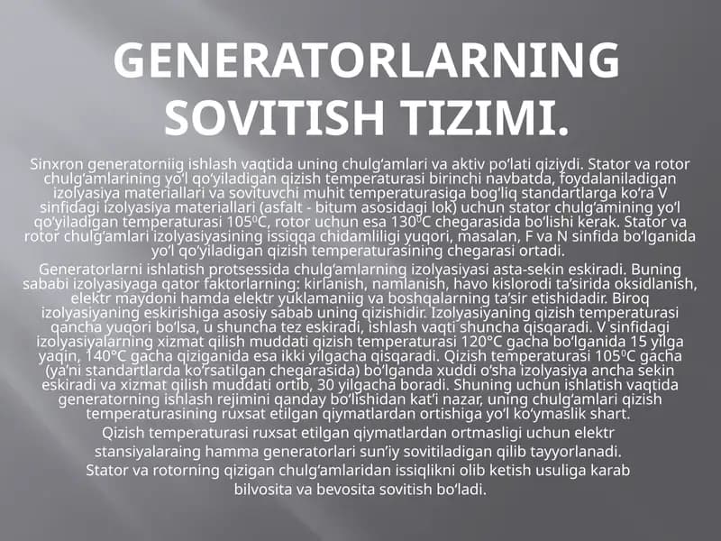 Generatorlarning sovitishtizimi