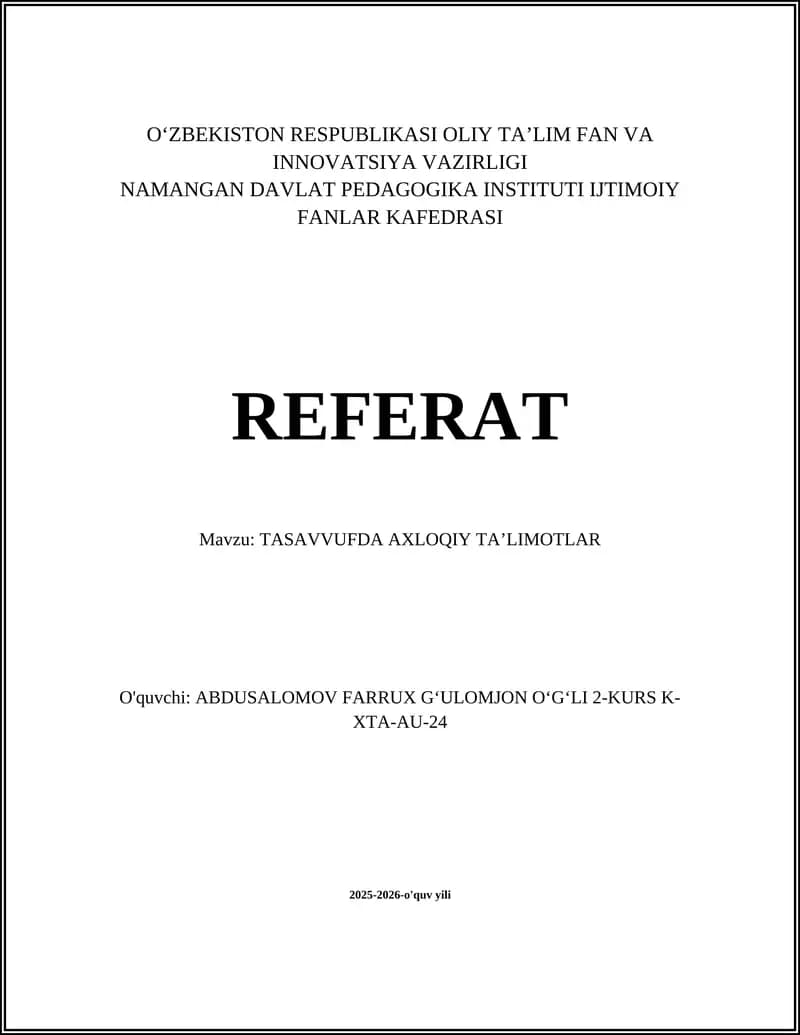 TASAVVUFDA AXLOQIY TAʼLIMOTLAR