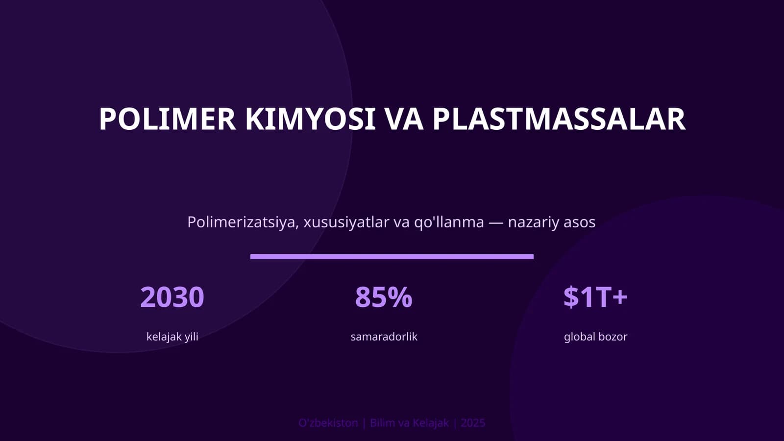 POLIMER KIMYOSI VA PLASTMASSALAR