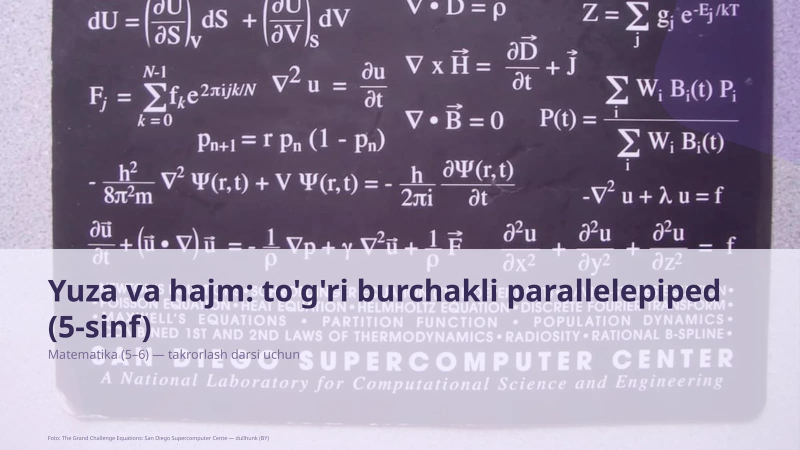 Yuza va hajm: to'g'ri burchakli parallelepiped (5-sinf)