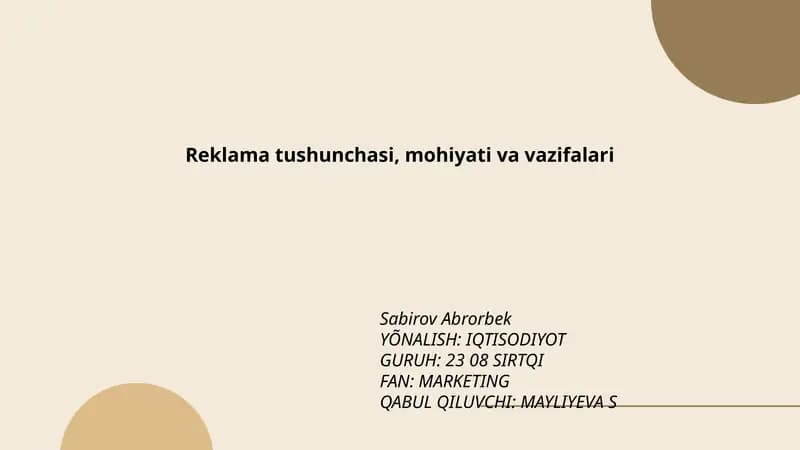 Reklama tushunchasi, mohiyati va vazifalari