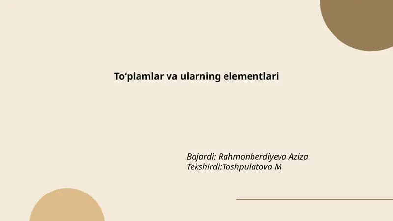 Toʻplamlar va ularning elementlari