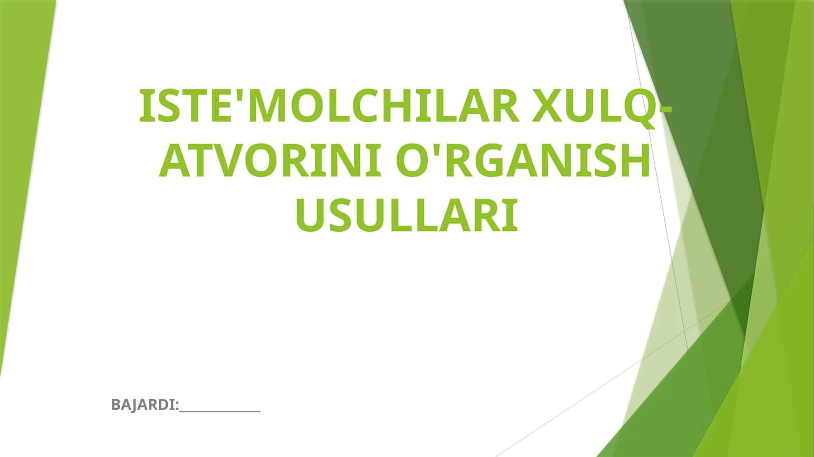 ISTE'MOLCHILAR XULQ-ATVORINI O'RGANISH USULLARI