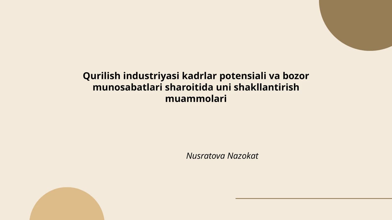 Qurilish industriyasi kadrlar potensiali va bozor munosabatlari sharoitida uni shakllantirish muammolari