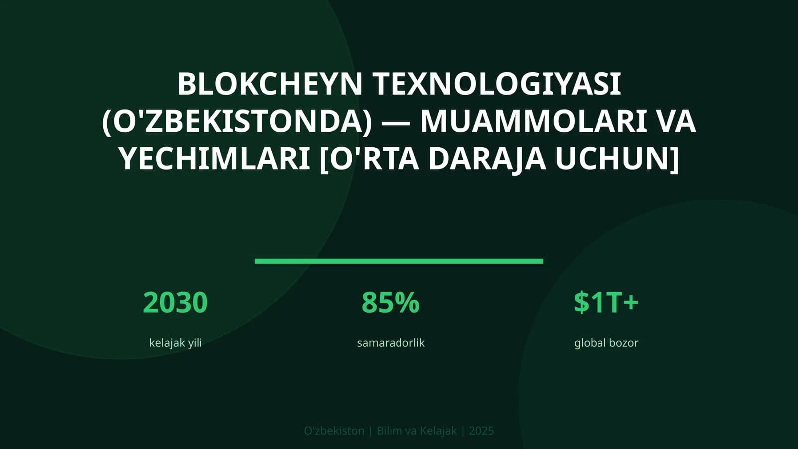 Blokcheyn Texnologiyasi (O'zbekistonda) — Muammolari va Yechimlari [O'rta Daraja Uchun]