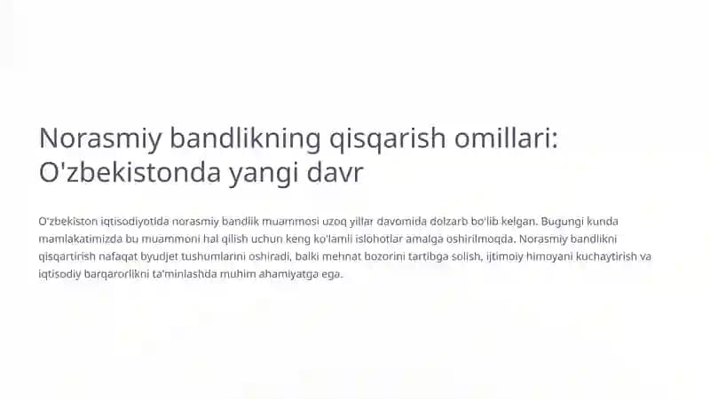 Norasmiy bandlikning qisqarish omillari: O'zbekistonda yangi davr