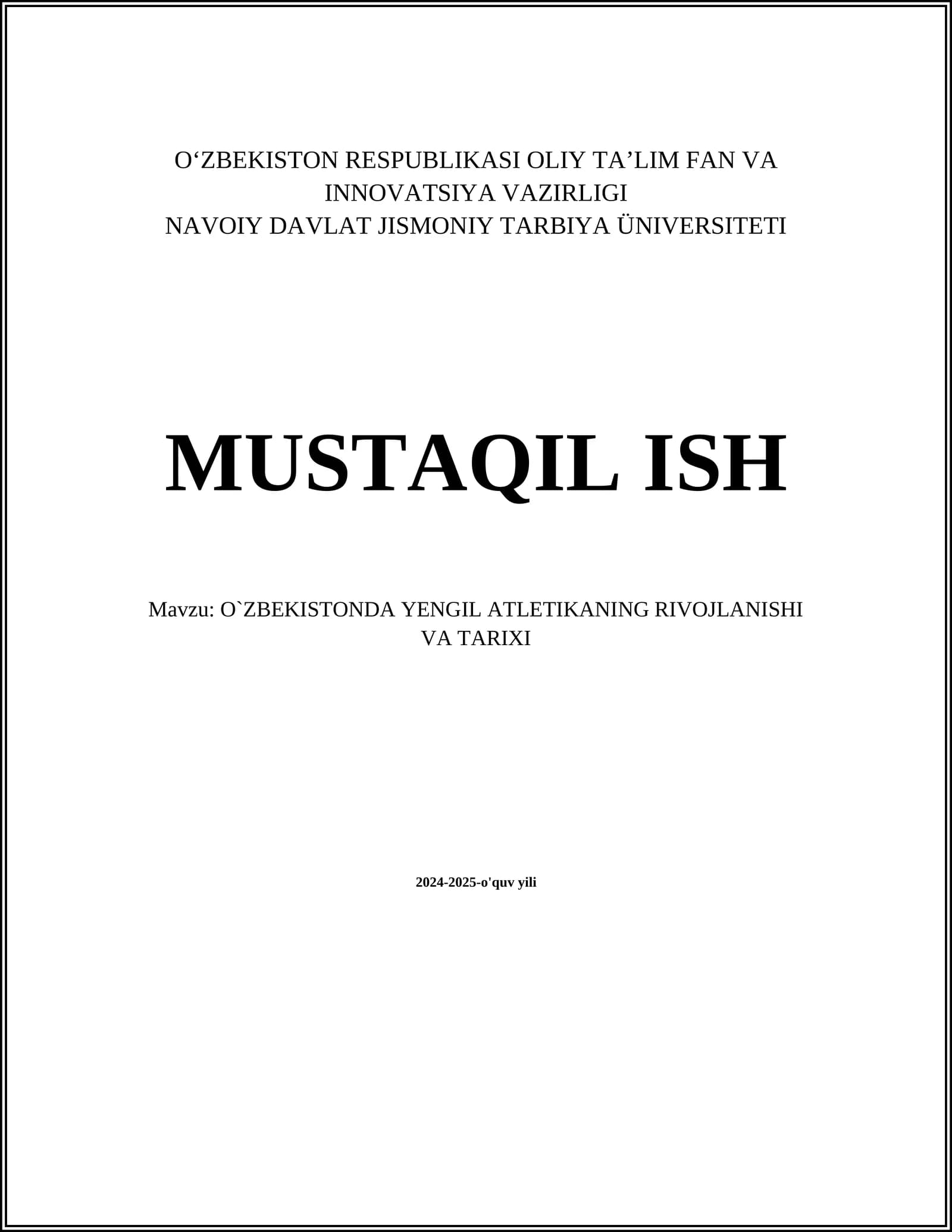 O`ZBEKISTONDA YENGIL ATLETIKANING RIVOJLANISHI VA TARIXI