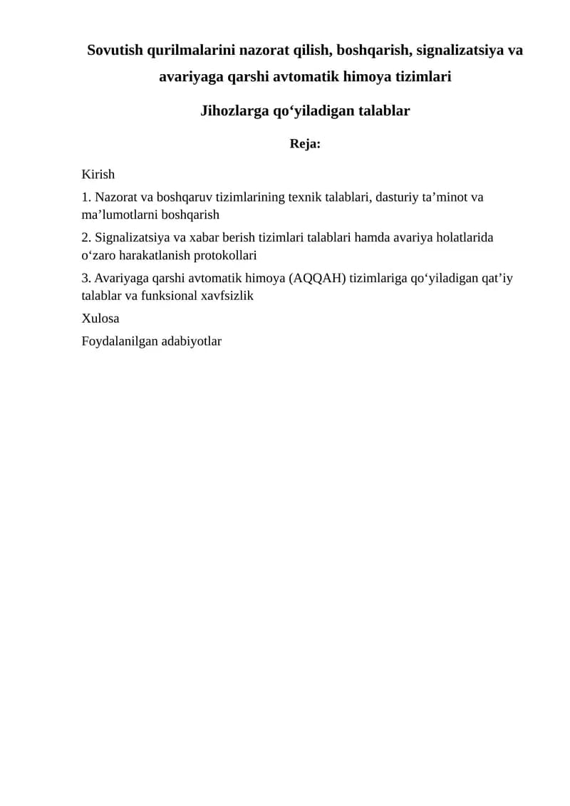 Sovutish qurilmalari nazorati