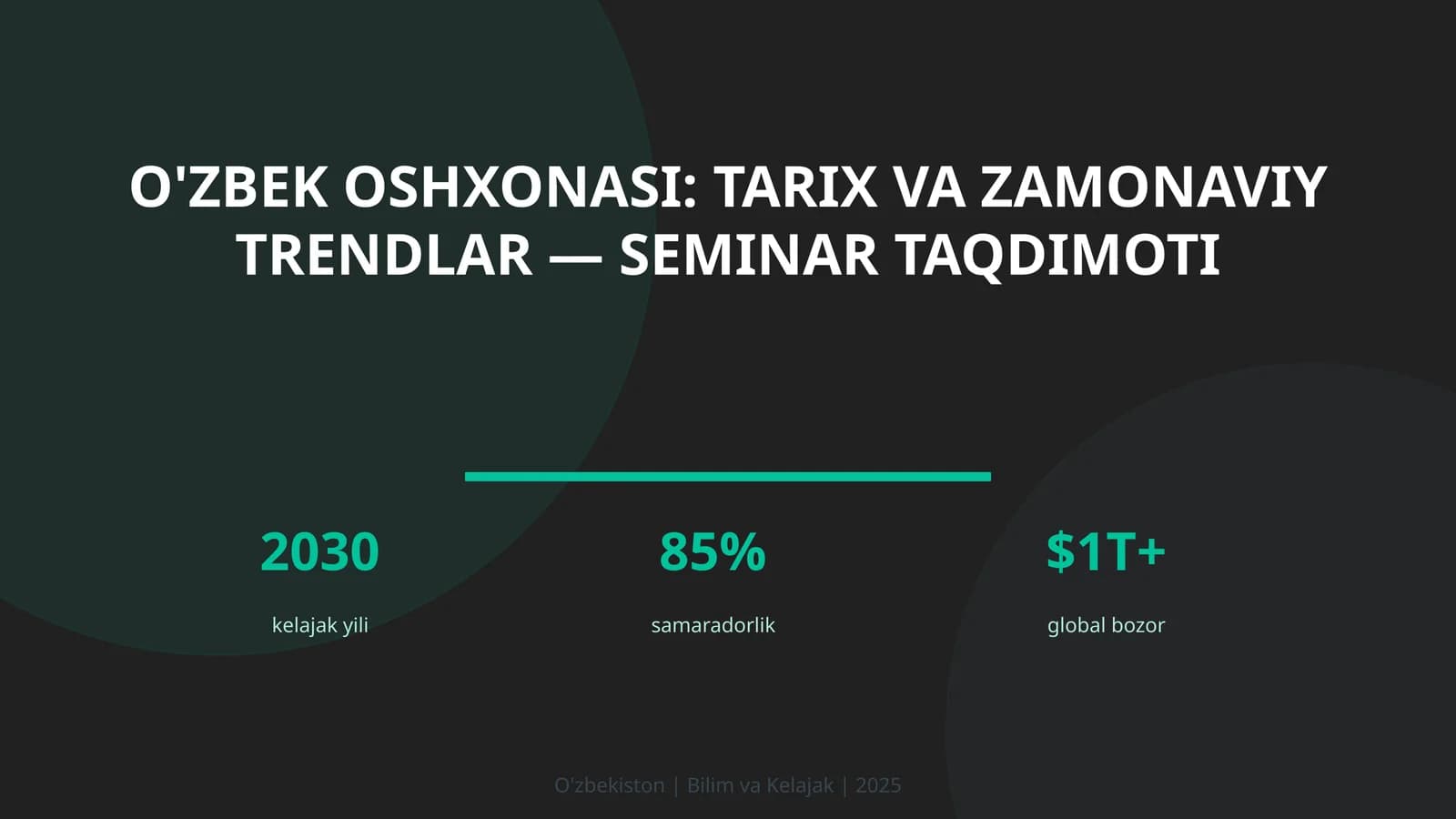 O'zbek oshxonasi: tarix va zamonaviy trendlar — seminar taqdimoti