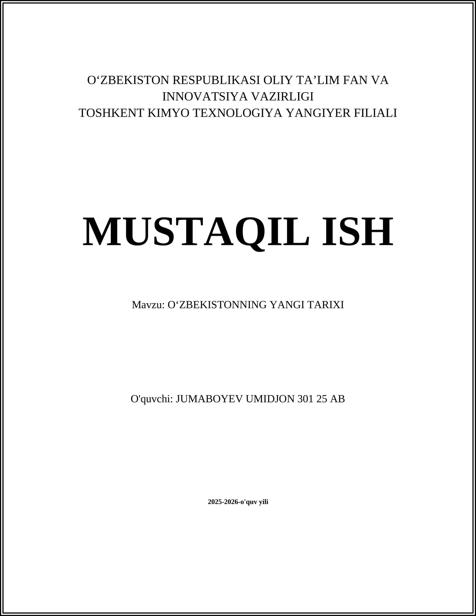 O‘zbekistonning yangi tarixi