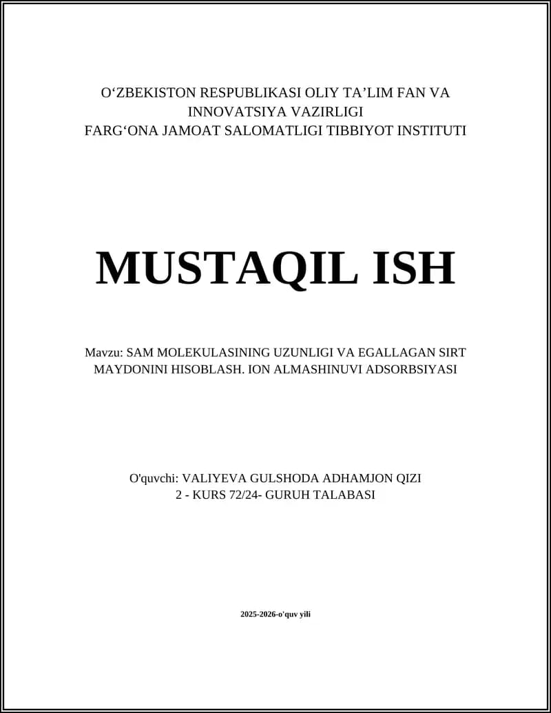 SAM molekulasining uzunligini hisoblash