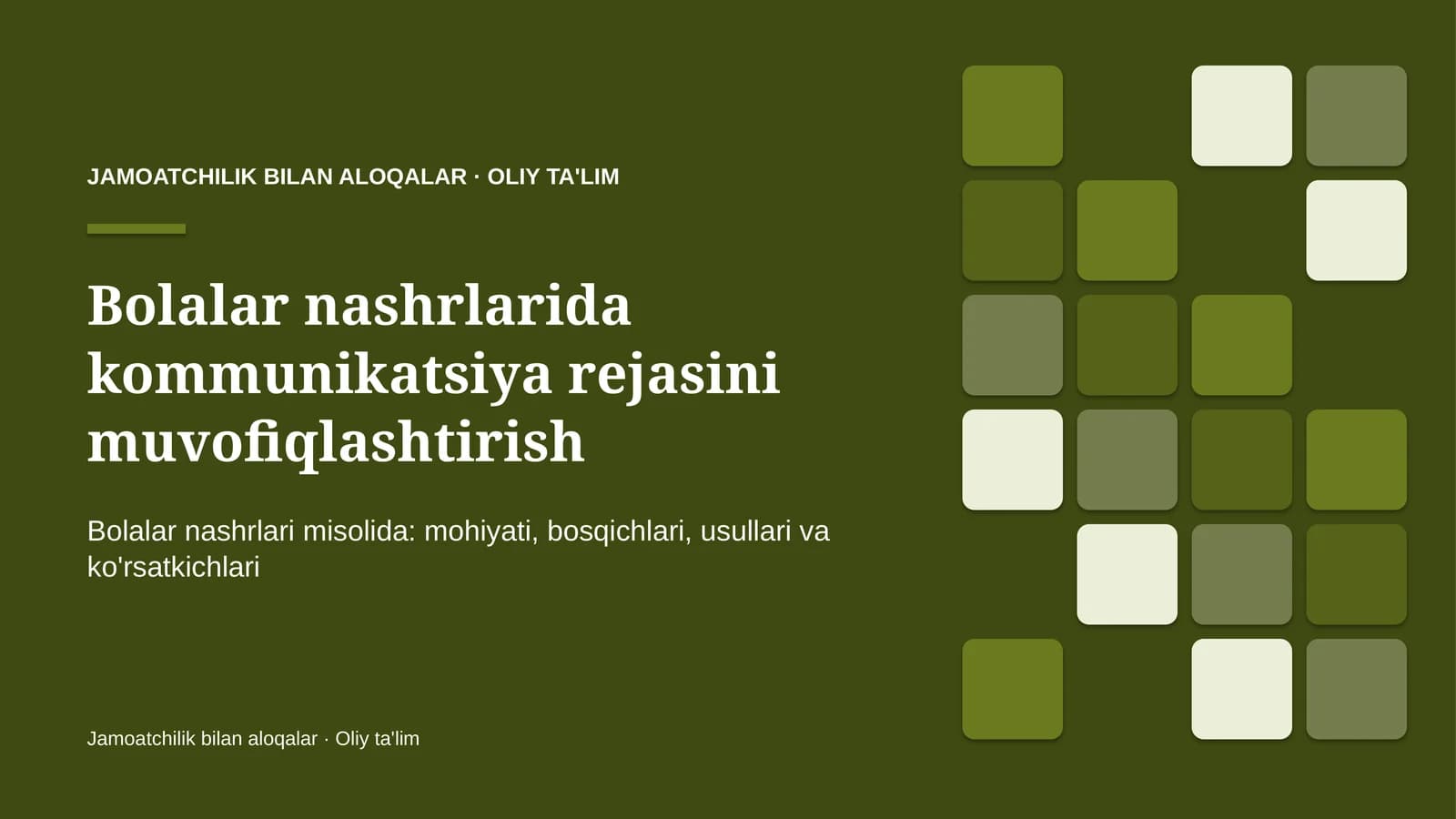 Bolalar nashrlarida kommunikatsiya rejasini muvofiqlashtirish