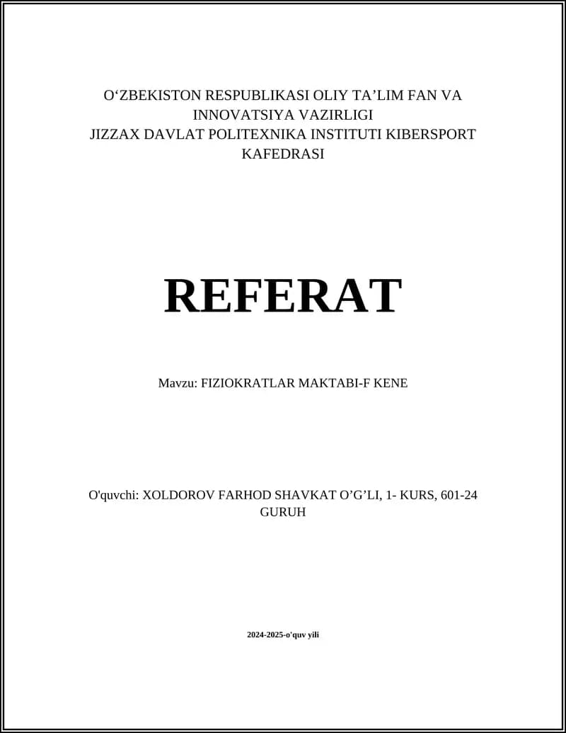 FIZIOKRATLAR MAKTABI-F KENE