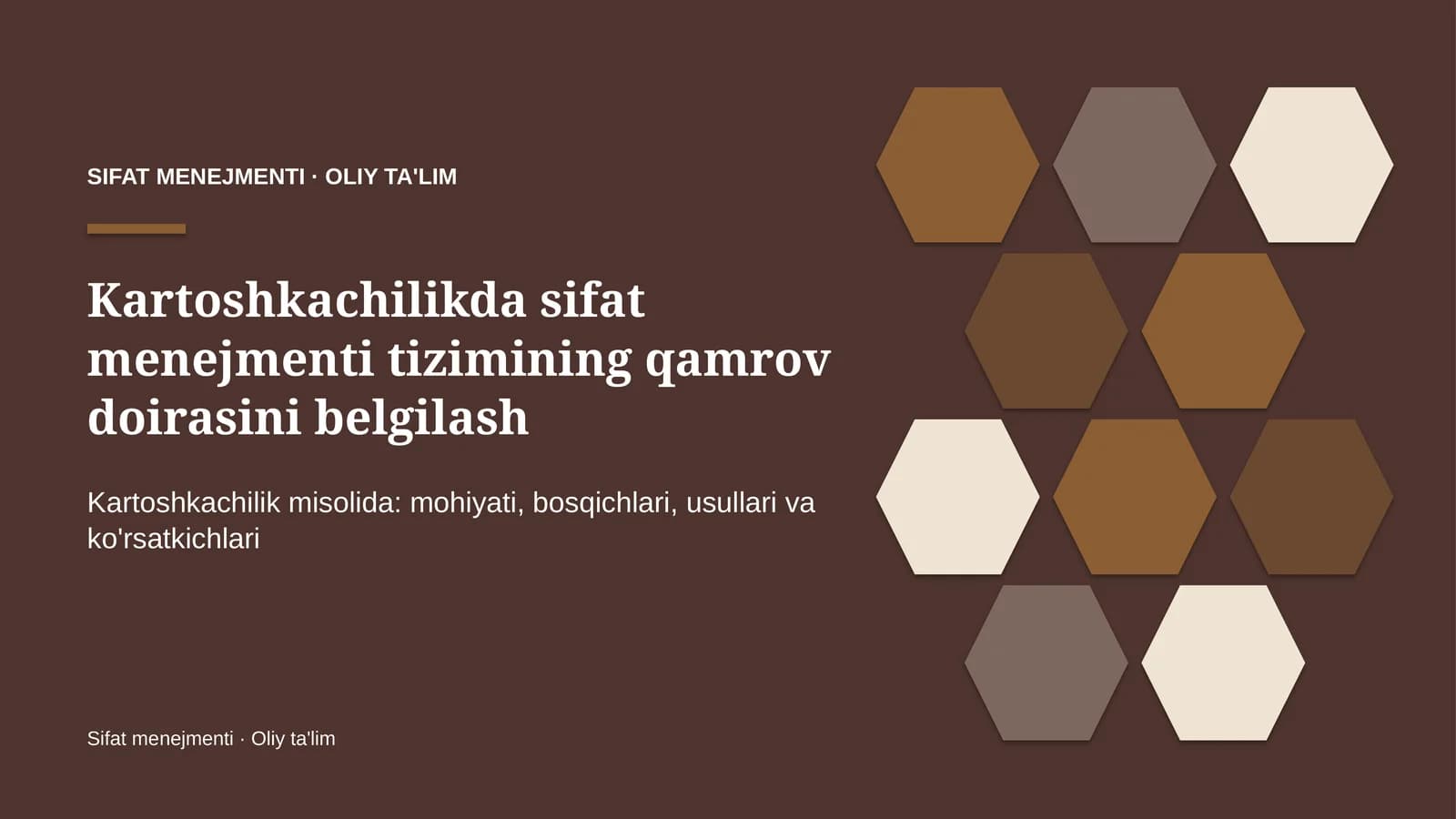 Kartoshkachilikda sifat menejmenti tizimining qamrov doirasini belgilash